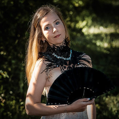 Fan with spikes, fetish goth accessory, black